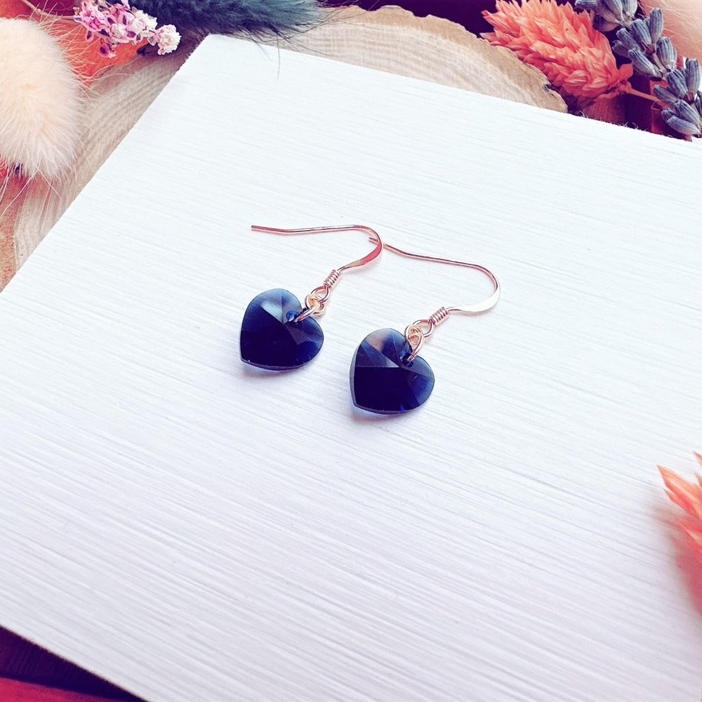 14k Gold-Filled Crystal Heart Earrings | Handmade in BC - Picture 5 of 5